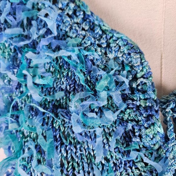 Handmade Knit Sweater Tank Top Sz Large All Over Fringe Hippie Boho Unique - Picture 4 of 9